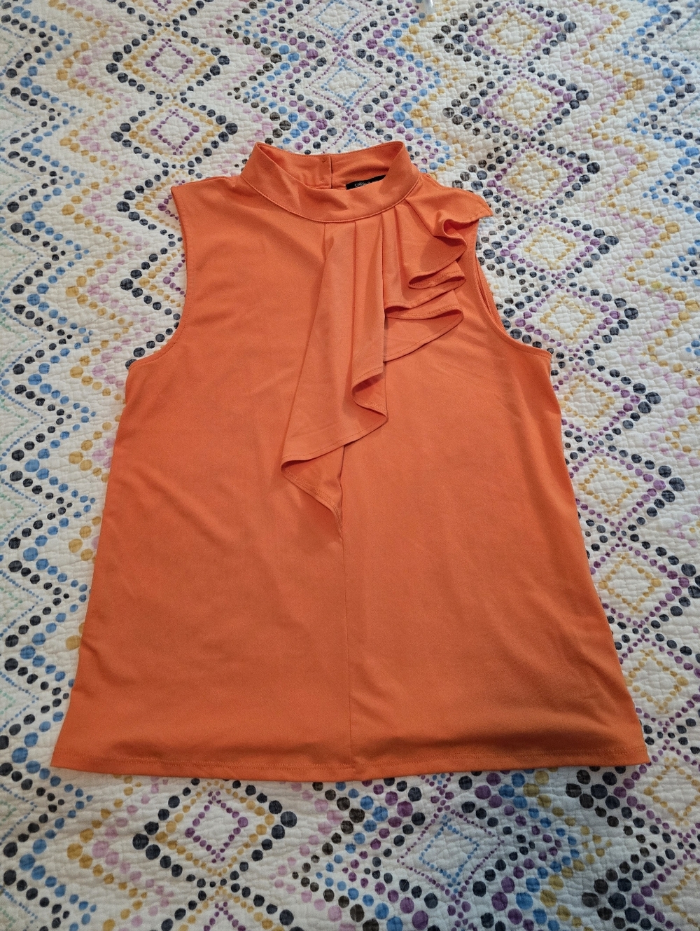 Bright Orange Layer Neckline Dressy Blouse